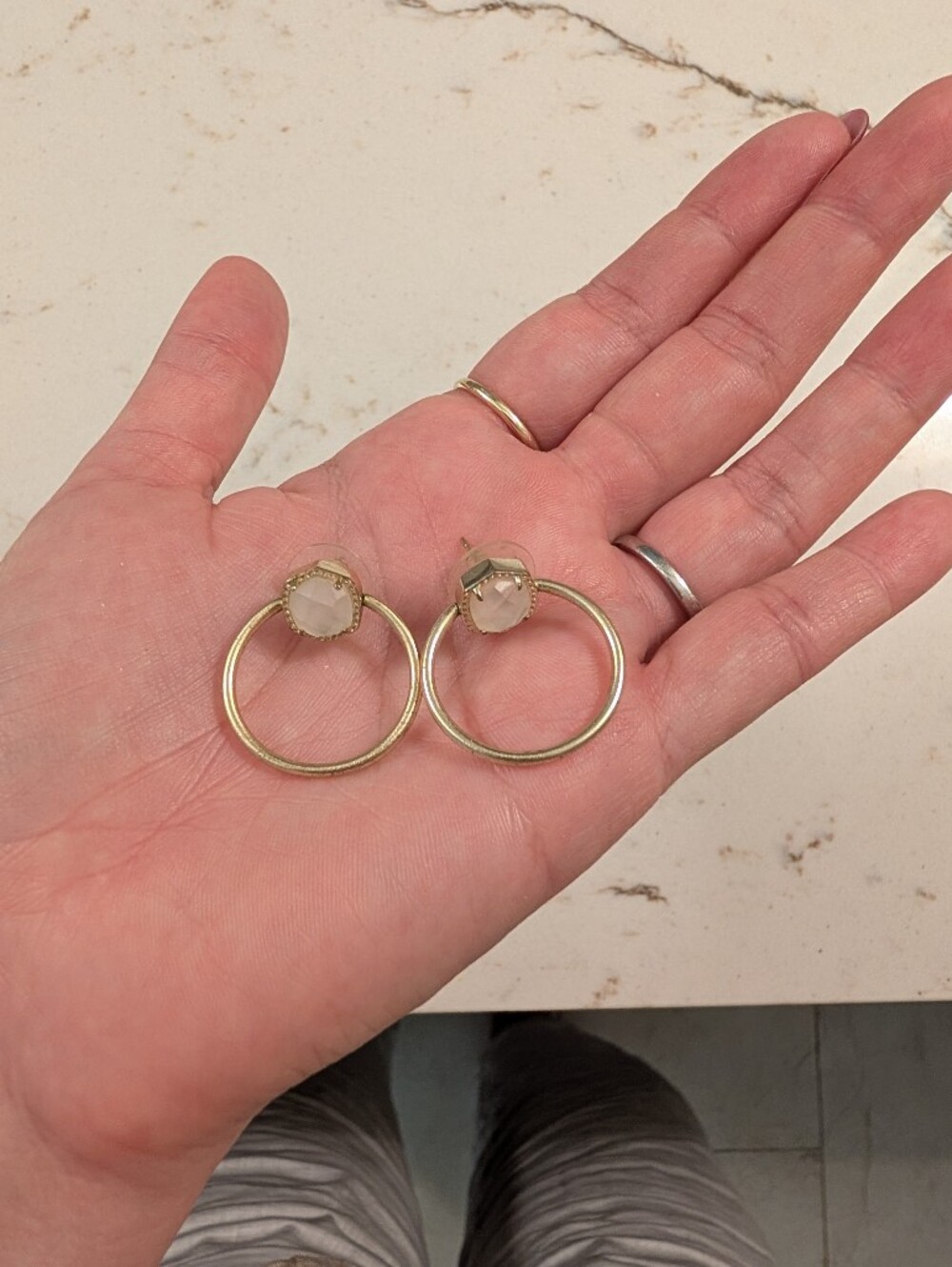 Kendra Scott Gold Hoop Earrings with Light Pale White Stone